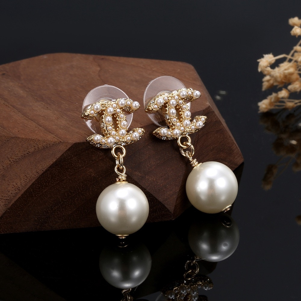 CHANEL Pearl-Embellished CC Logo Drop Earrings